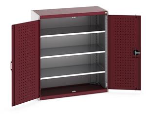 40013048.** Heavy Duty Bott cubio cupboard with perfo panel lined hinged doors. 1050mm wide x 525mm deep x 1200mm high with 3 x100kg capacity shelves....